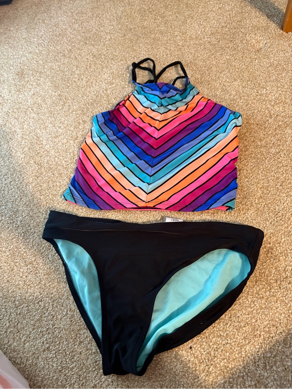 art class Rainbow Chevron Tankini Top with Black Bikini Bottoms